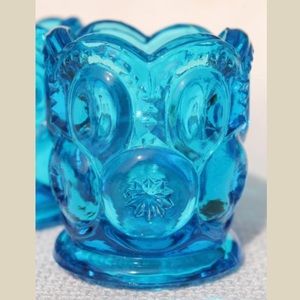 WRIGHT GLASS Vintage Toothpick Holder~Moon and Star-Light Blue